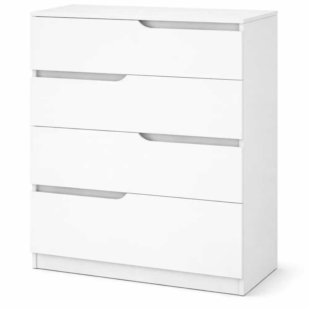 Cassettiera Moderna a 4 Cassetti in Legno, Bianco Lucido