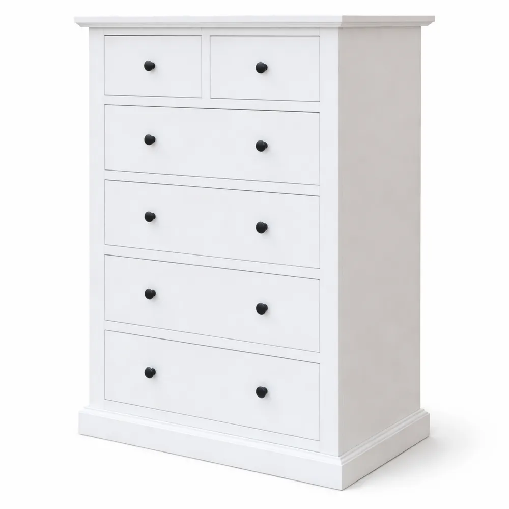 Cassettiera Shabby Chic in Legno con 6 Cassetti Bianchi