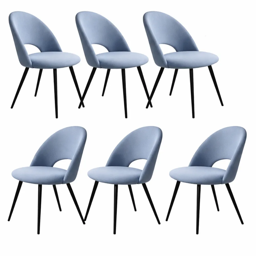 Set di 6 sedie da pranzo in velluto blu con gambe in metallo