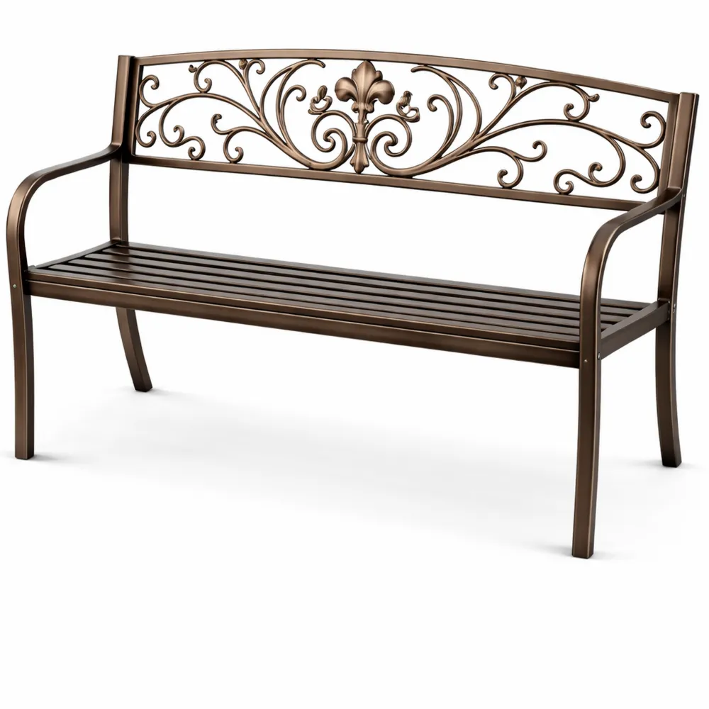 Panchina da Giardino in Ferro a 2 Posti con Schienale e Braccioli