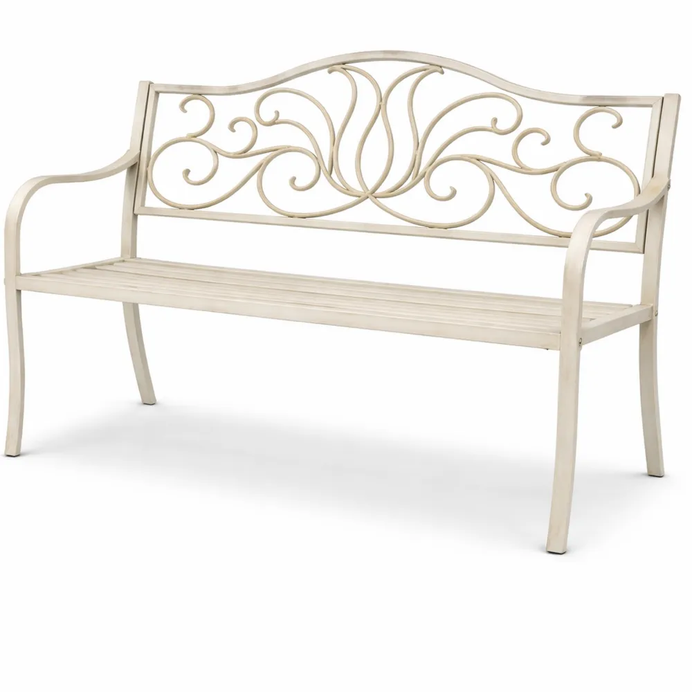 Panca da giardino in stile antico per 2 persone, acciaio e ghisa, bianco-bronzo