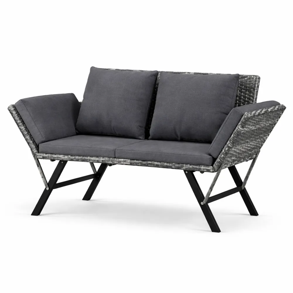 Panca Reclinabile da Giardino in Polyrattan con Braccioli Regolabili