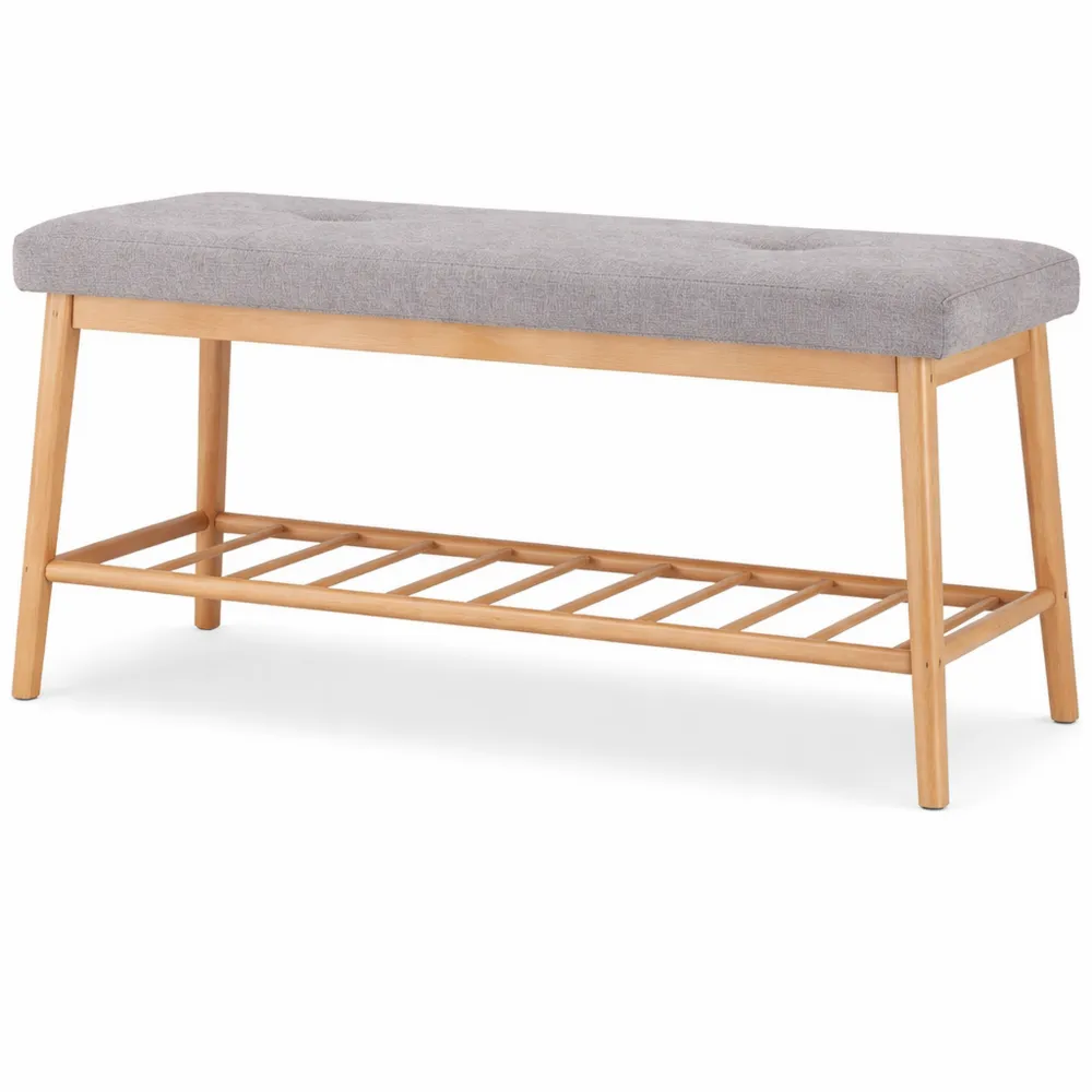 Scarpiera Panca in Bambù con Ripiano per Scarpe, Imbottita, 2 Posti, Marrone-Grigio