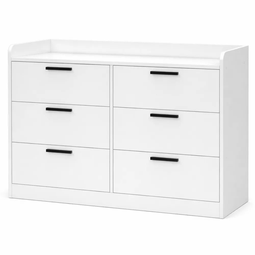 Cassettiera Moderna con 6 Cassetti e Bordi Rialzati, 100x40x88 cm, Bianco