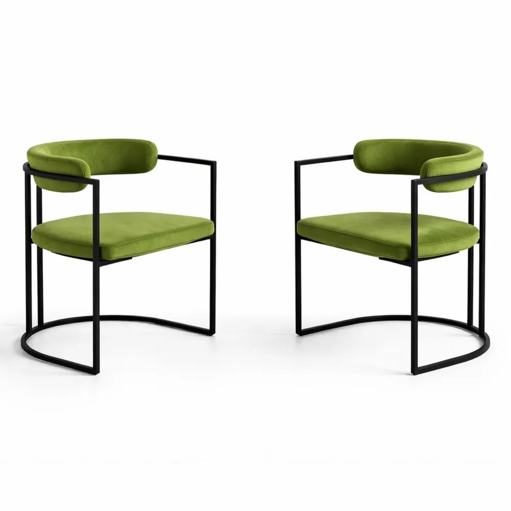 Set di 2 Sedie da Pranzo in Velluto con Struttura in Metallo, Moderne e Imbottite, Verde