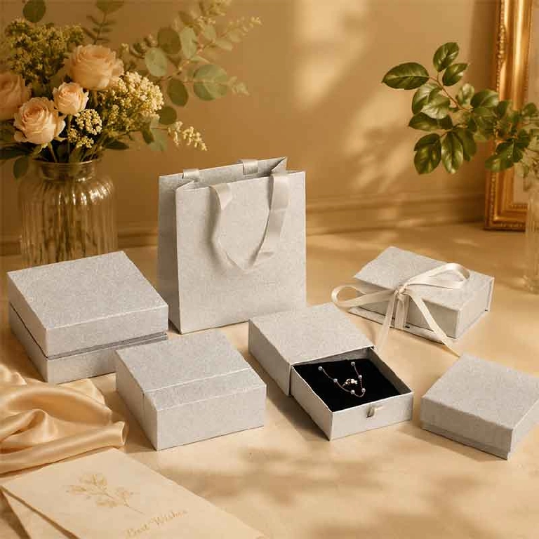 Custom Luxury Silver Foil Paper Jewelry Box Set Manufacturer