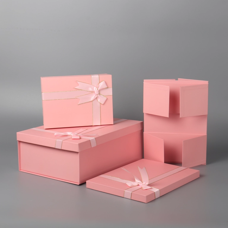 New Top and bottom foldable gift box wholesale with Ribbion