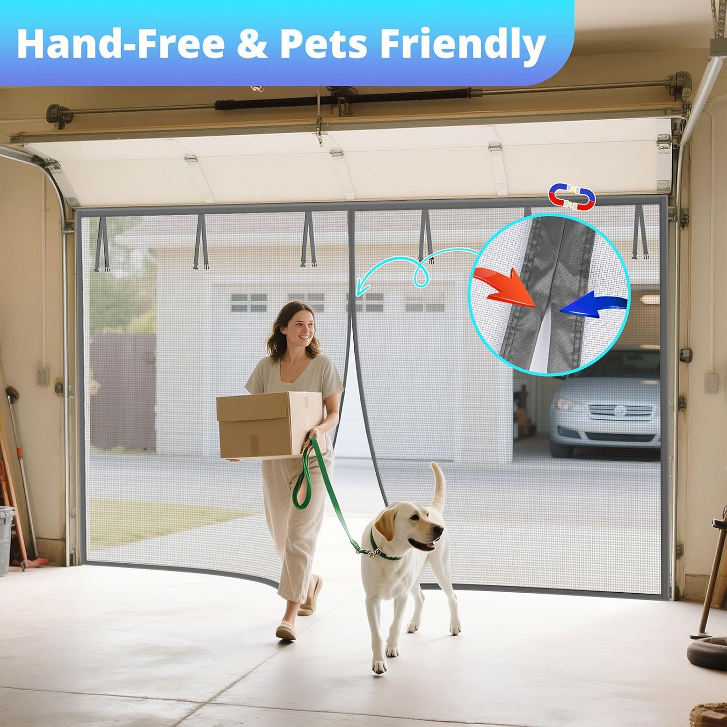 Magnetic Garage Screen Door for 2-Car Garage | Heavy Duty Mesh with Hands-Free Closure