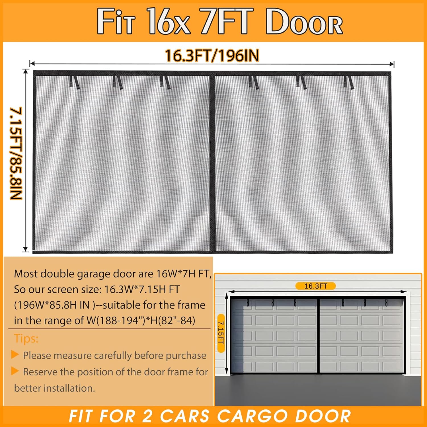 Magnetic Garage Screen Door for 2-Car Garage | Heavy Duty Mesh with Hands-Free Closure