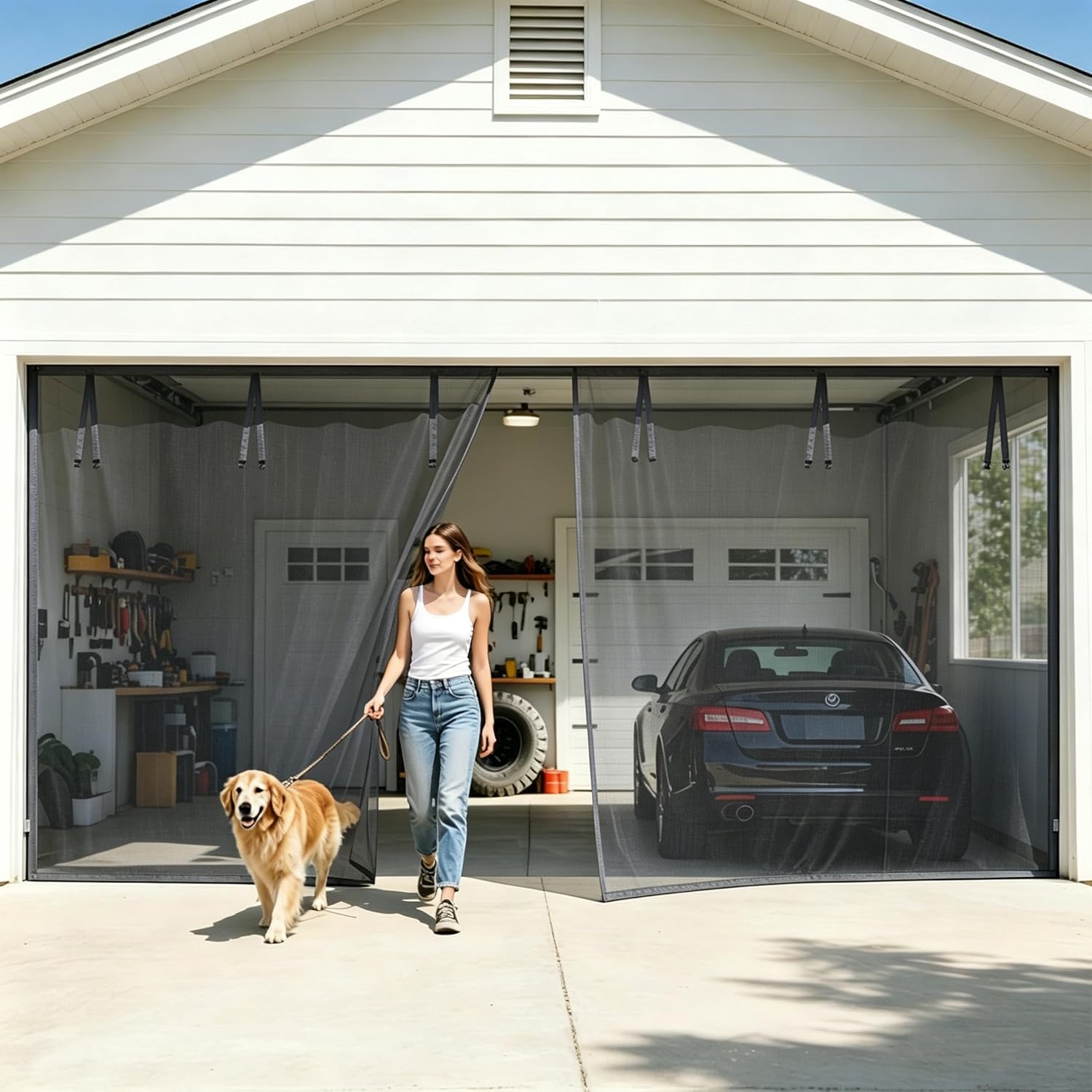 Magnetic Garage Screen Door for 2-Car Garage | Heavy Duty Mesh with Hands-Free Closure
