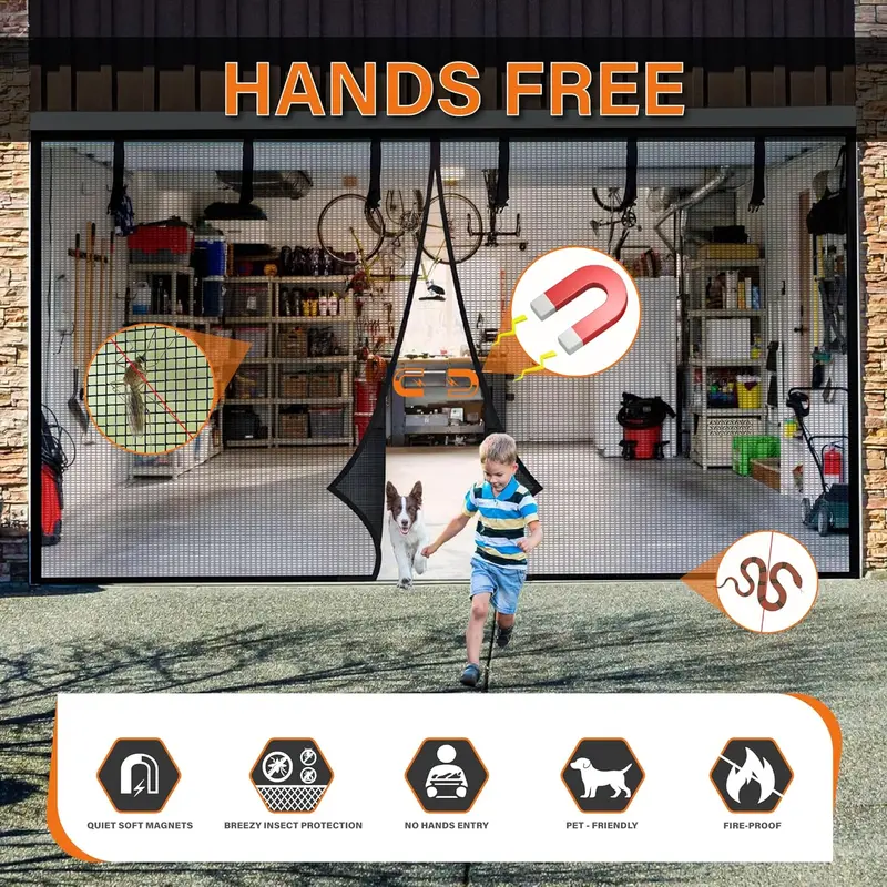 Magnetic Garage Screen Door for 2-Car Garage | Heavy Duty Mesh with Hands-Free Closure