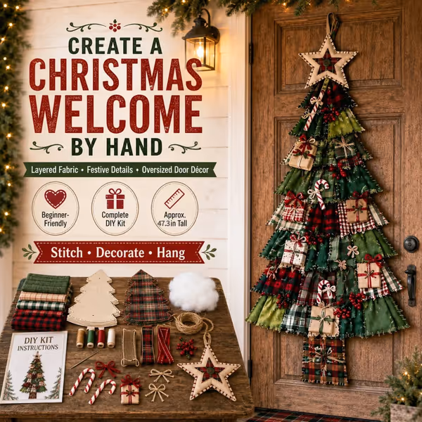 🧵🎄Beginner-Friendly DIY Oversized Patchwork Christmas Tree Door Hanging Kit 