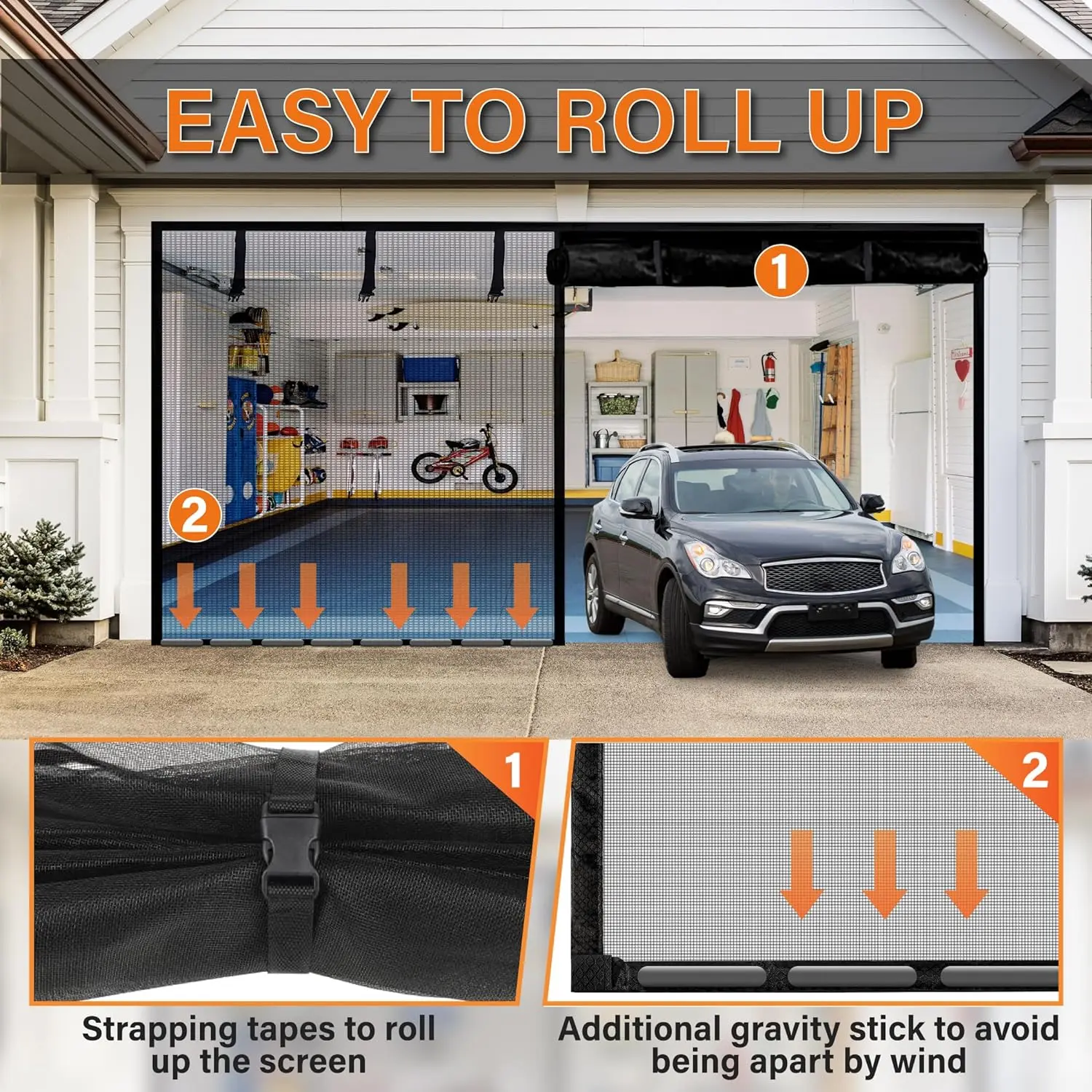 Garage Screen Door - Magnetic Closure, Reinforced Fiberglass Mesh, Heavy Duty Weighted Bottom, Easy Installation, Pest-Free Design