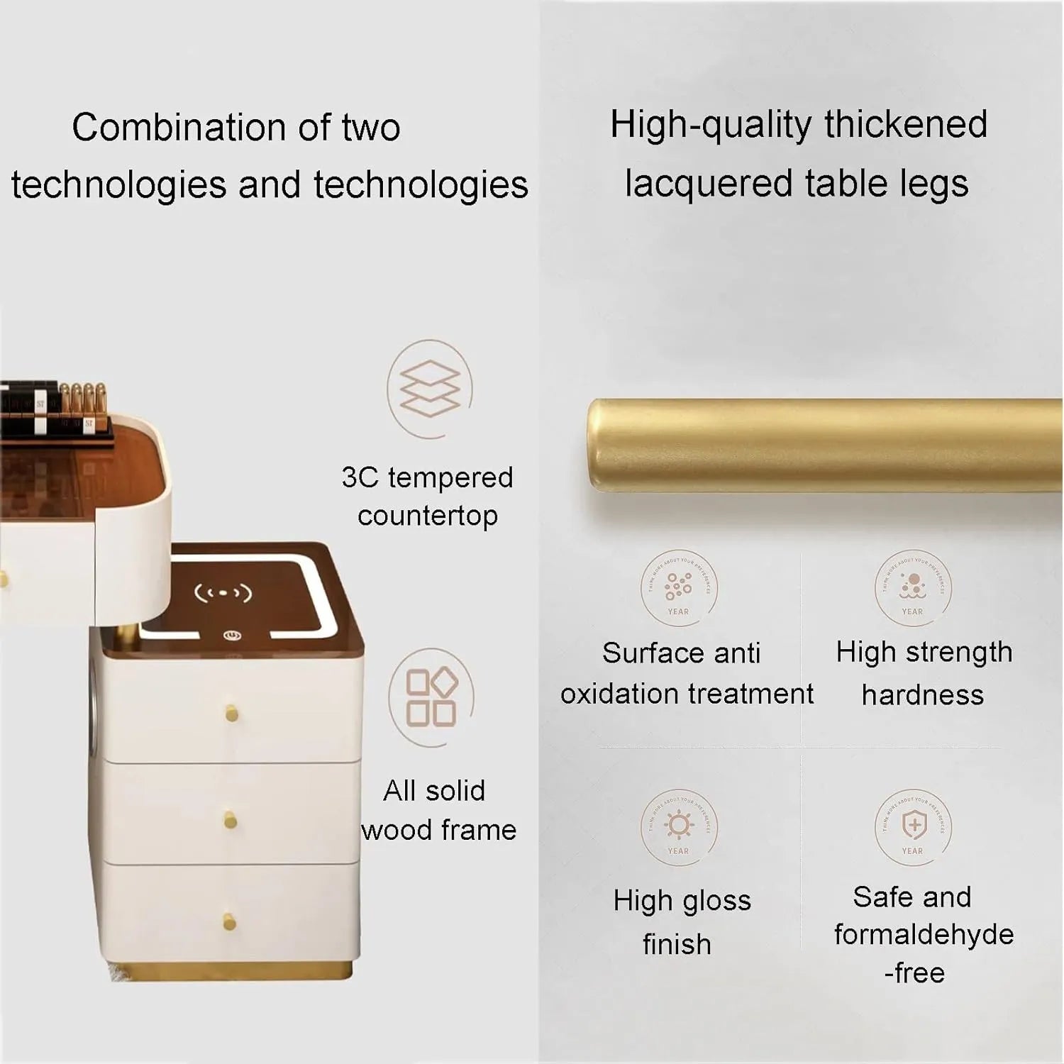 Make-up Set with Charging Station, Makeup Mirror, Large Dressing Table with 3-Colour Adjustable Touch Light, Bluetooth Speaker, Padded Stool for Women and Girls