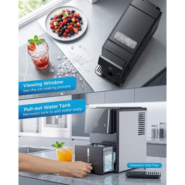 Countertop Nugget Ice Maker with One-Touch Dispensing – 33lbs/Day Production