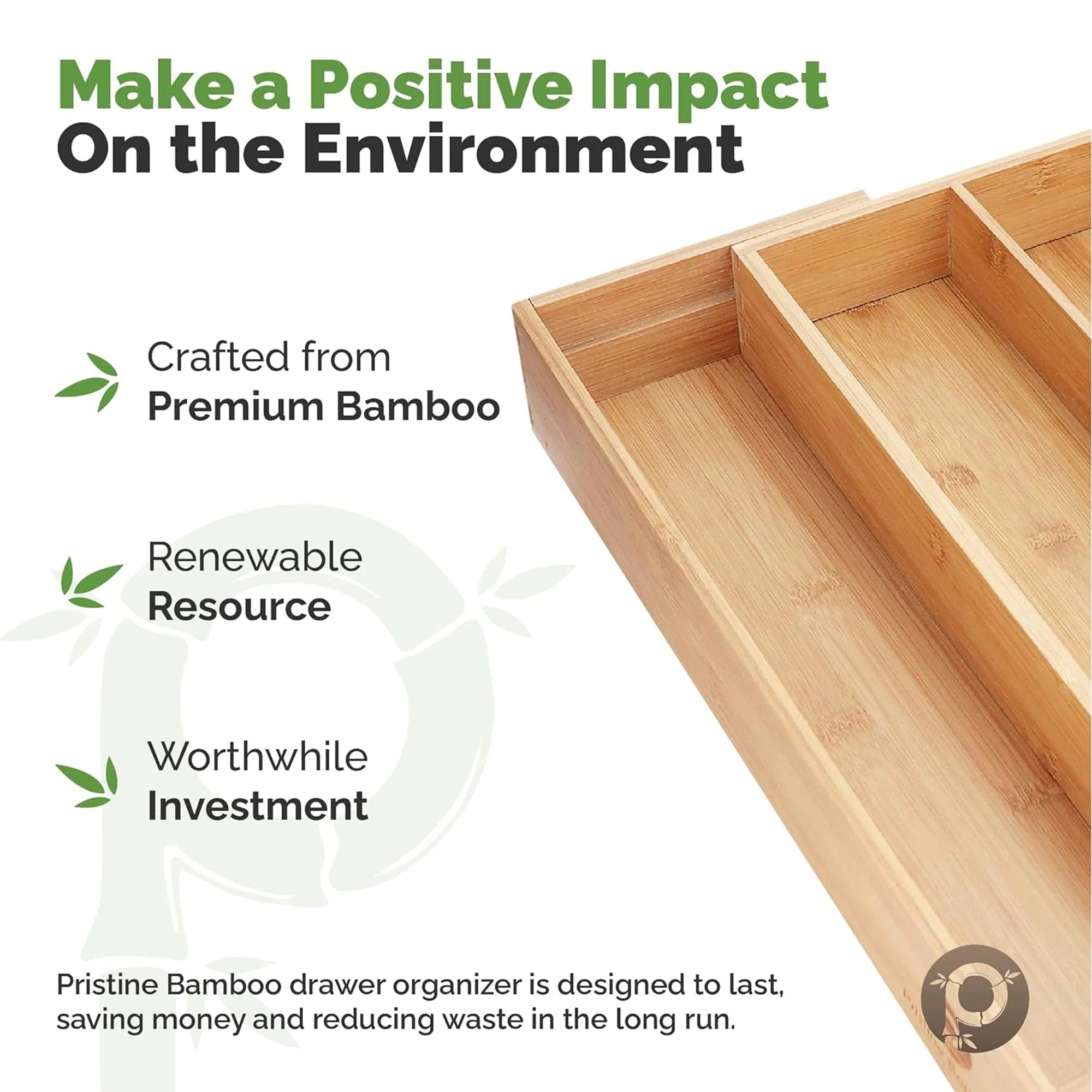 Bamboo Silverware Expandable Adjustable Wooden Divider Tray Organizer, 5 Slots, 17x19.3x2.4 Inches