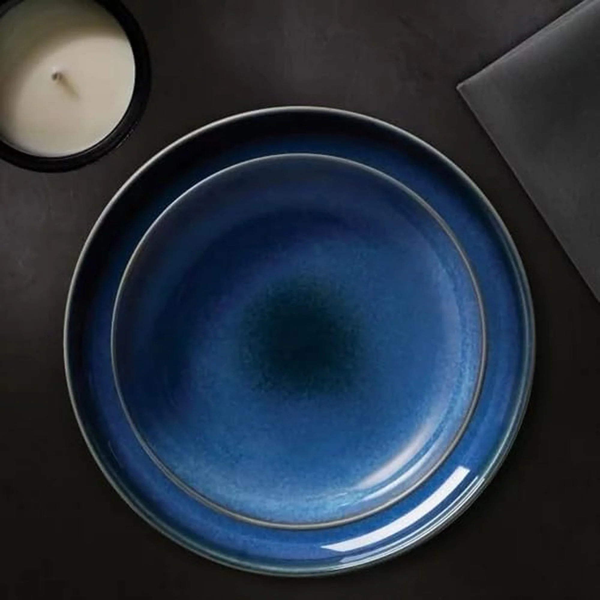 8 Piece Dinnerware Set,  Reactive Glazes, Service for 4, Navy