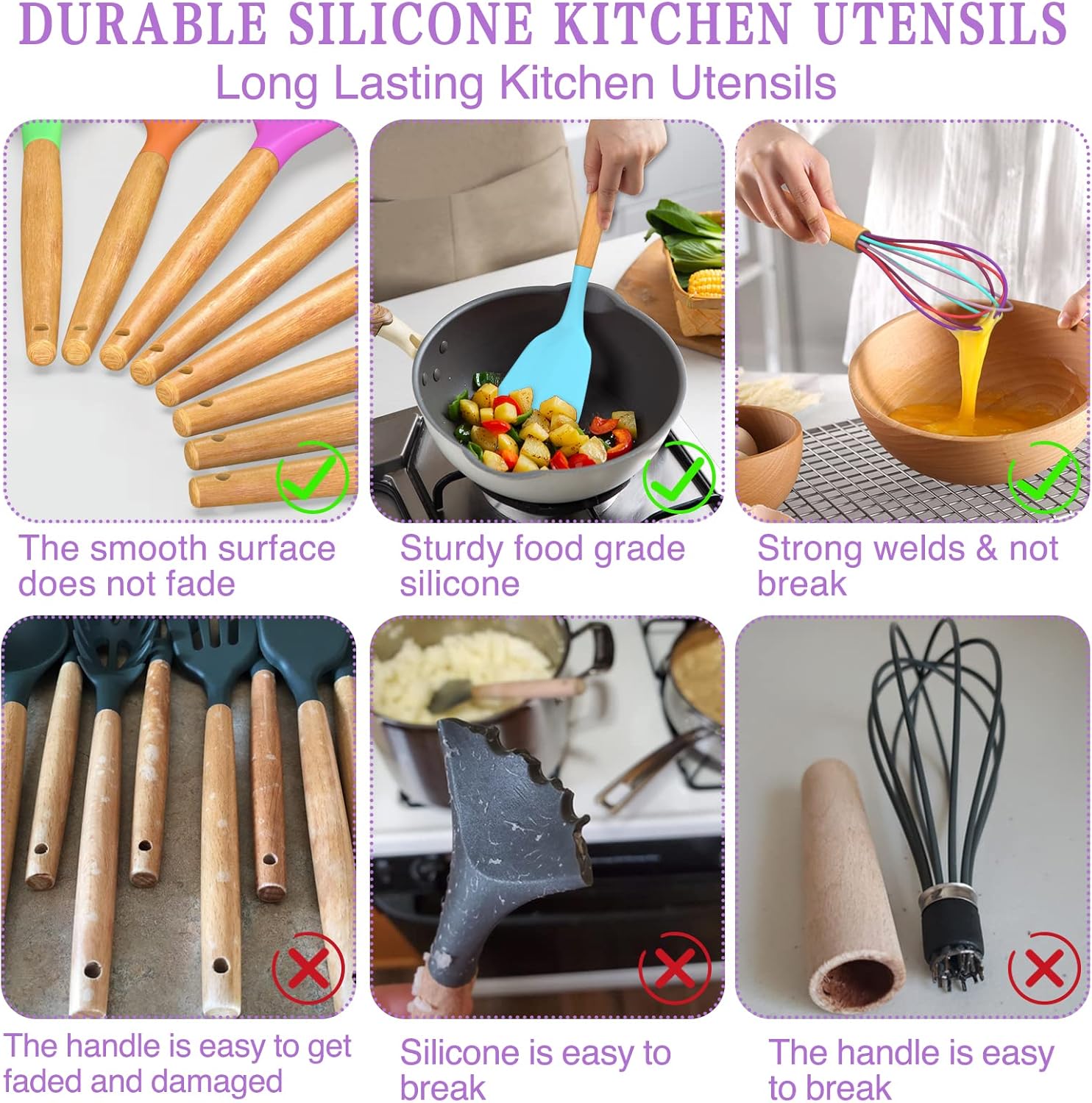 Kitchen Cooking Utensils Set, 33 pcs Non-Stick Silicone Cooking Kitchen Utensils Spatula Set with Holder, Wooden Handle Silicone Kitchen Gadgets Utensil Set (Khaki)