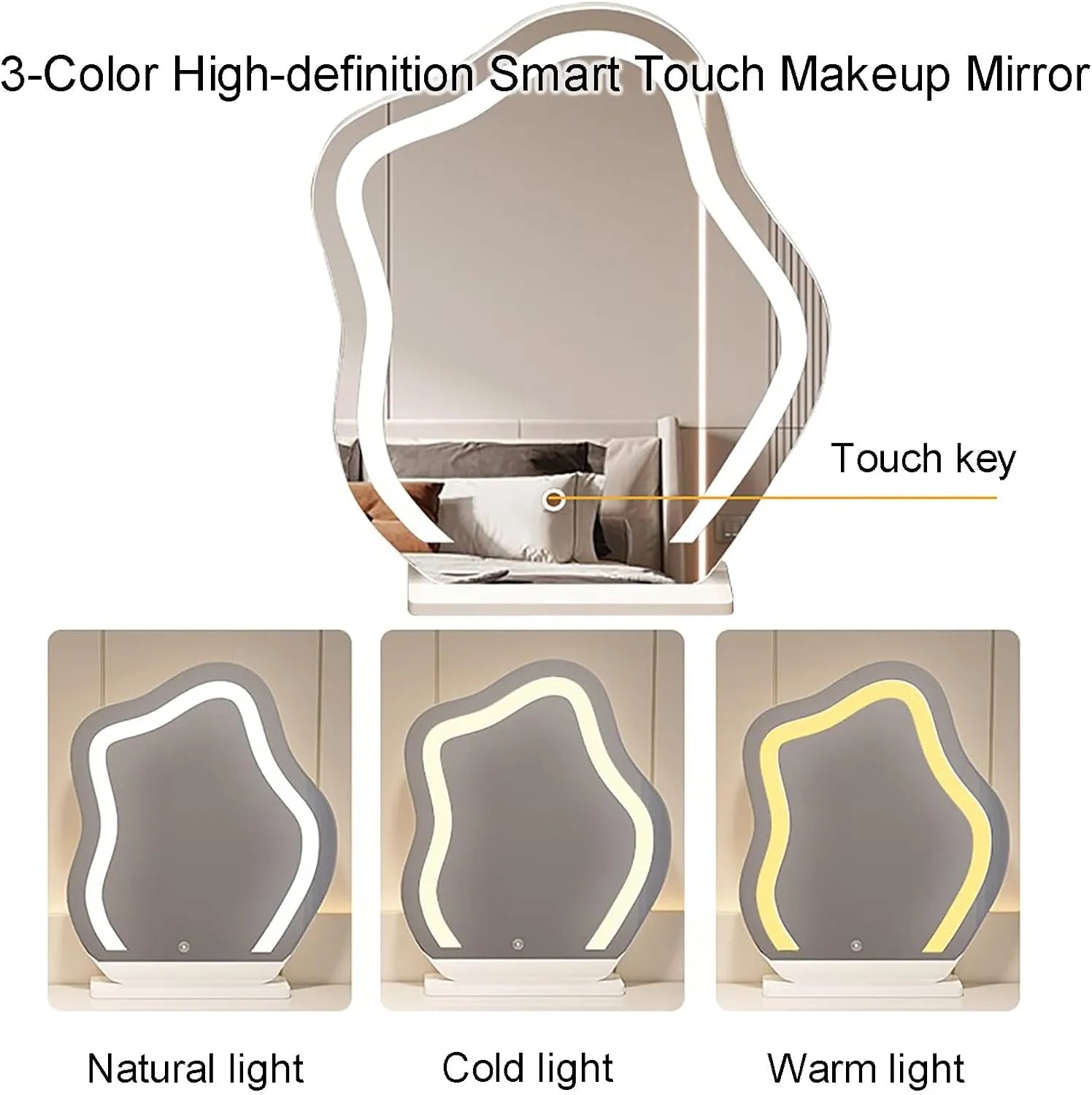 Make-up Set with Charging Station, Makeup Mirror, Large Dressing Table with 3-Colour Adjustable Touch Light, Bluetooth Speaker, Padded Stool for Women and Girls