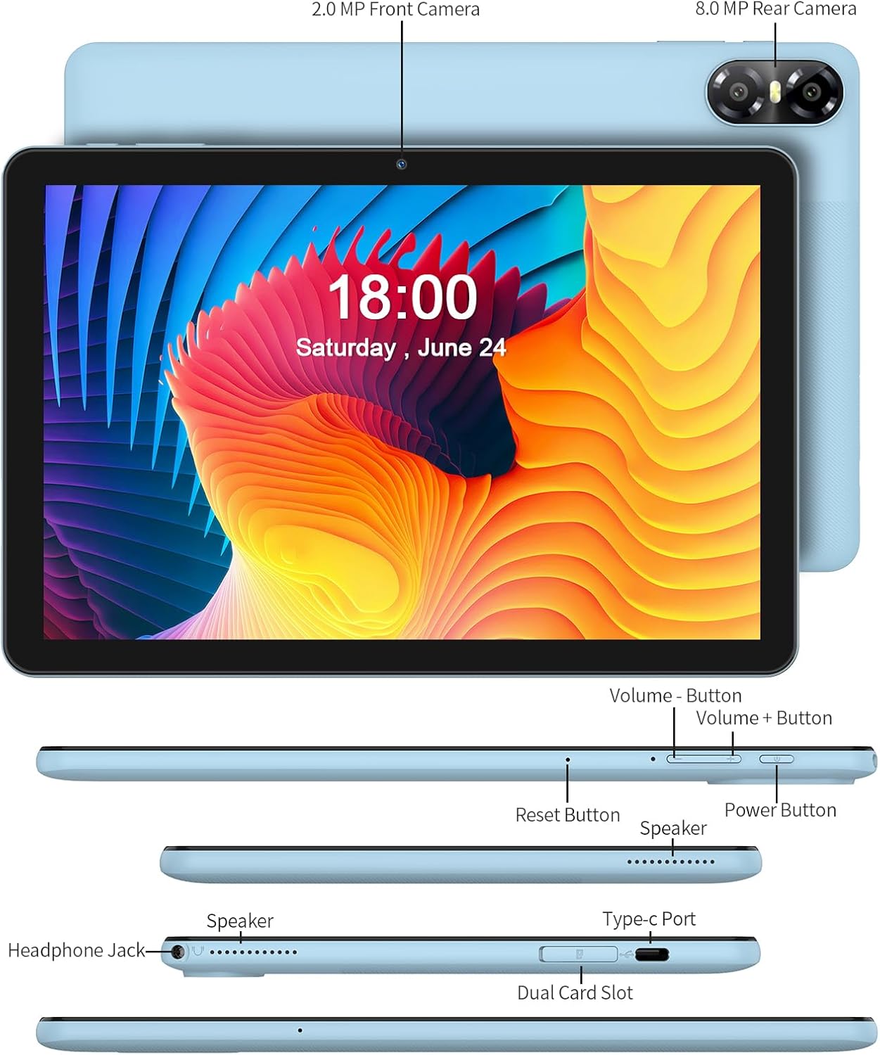 PRITOM 10 Inch Tablet, 6-in-1 Tablets, 16 GB, 64 GB ROM, Android 15, 1024GB Expand,Qcta Core, WiFi 6, 6000 Mah, Tablet PC with Keyboard, Mouse, Case, Grey