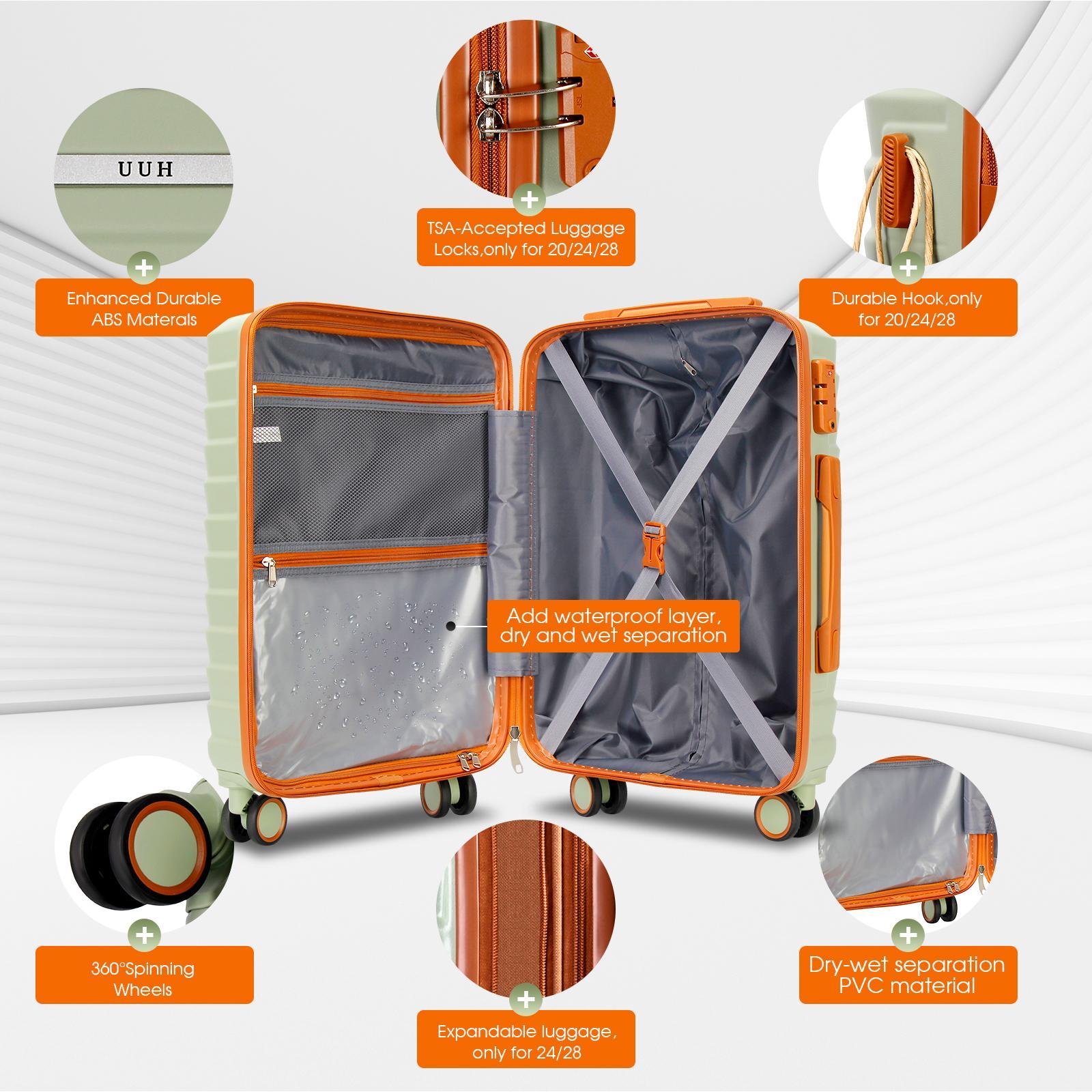UUH Luggage set - 4pcs/6pcs/7pcs/8pcs/9pcs, Family Set with TSA Locks Durable Travel Free Suitcase