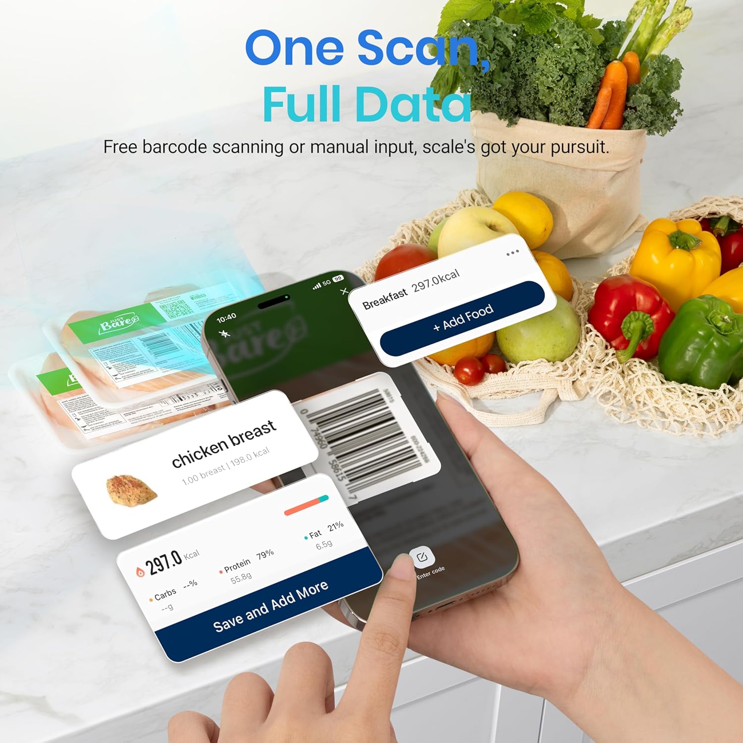 Smart Food Kitchen Scale with Nutritional Calculator, Free App with 19 Nutrients Tracking, Calorie, Marco, Digital grams and ounces for weight loss, Premium Stainless Steel, 11lb