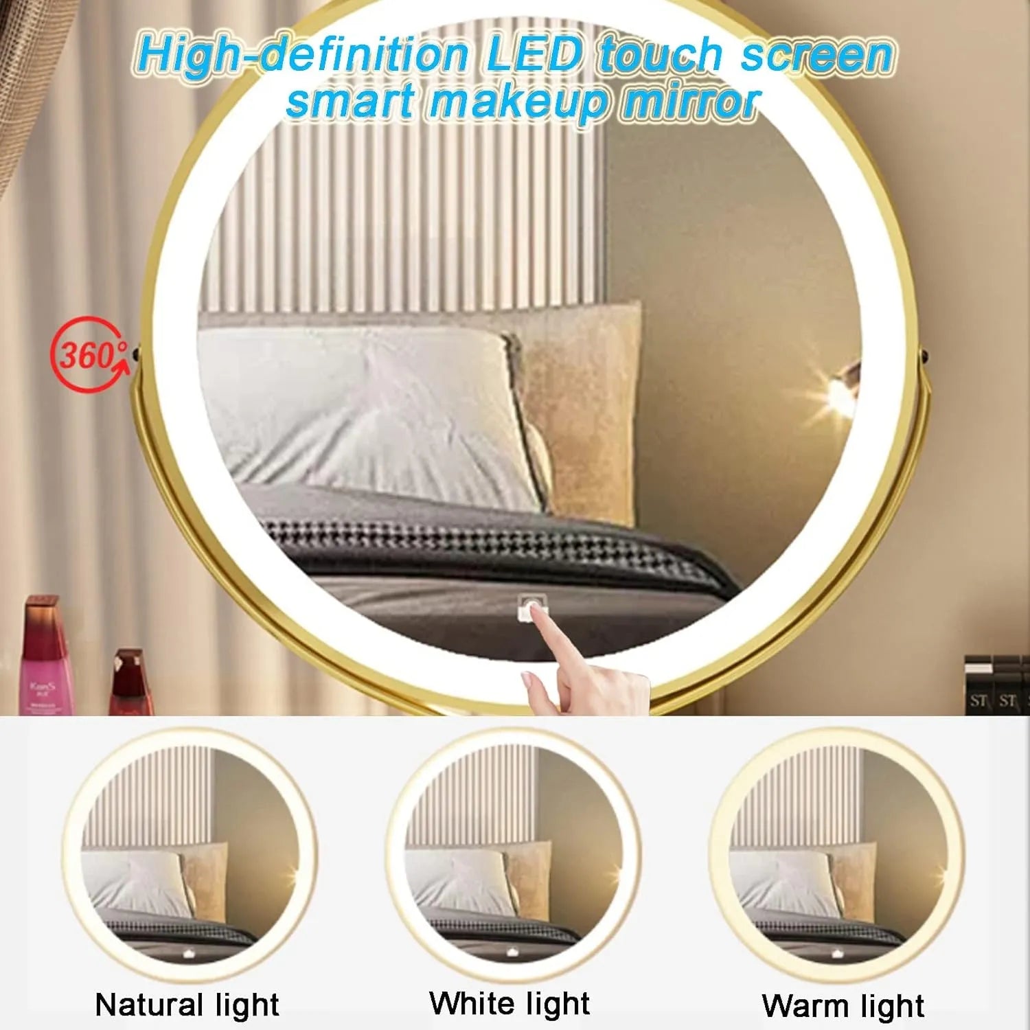 BUJOG Dressing Table with Lighted Mirror, Dressing Table with Padded Stool and 6 Drawers, Dressing Table Set with 3 Colour Lighting Modes, Storage Shelves for Girls and Women Bedrooms