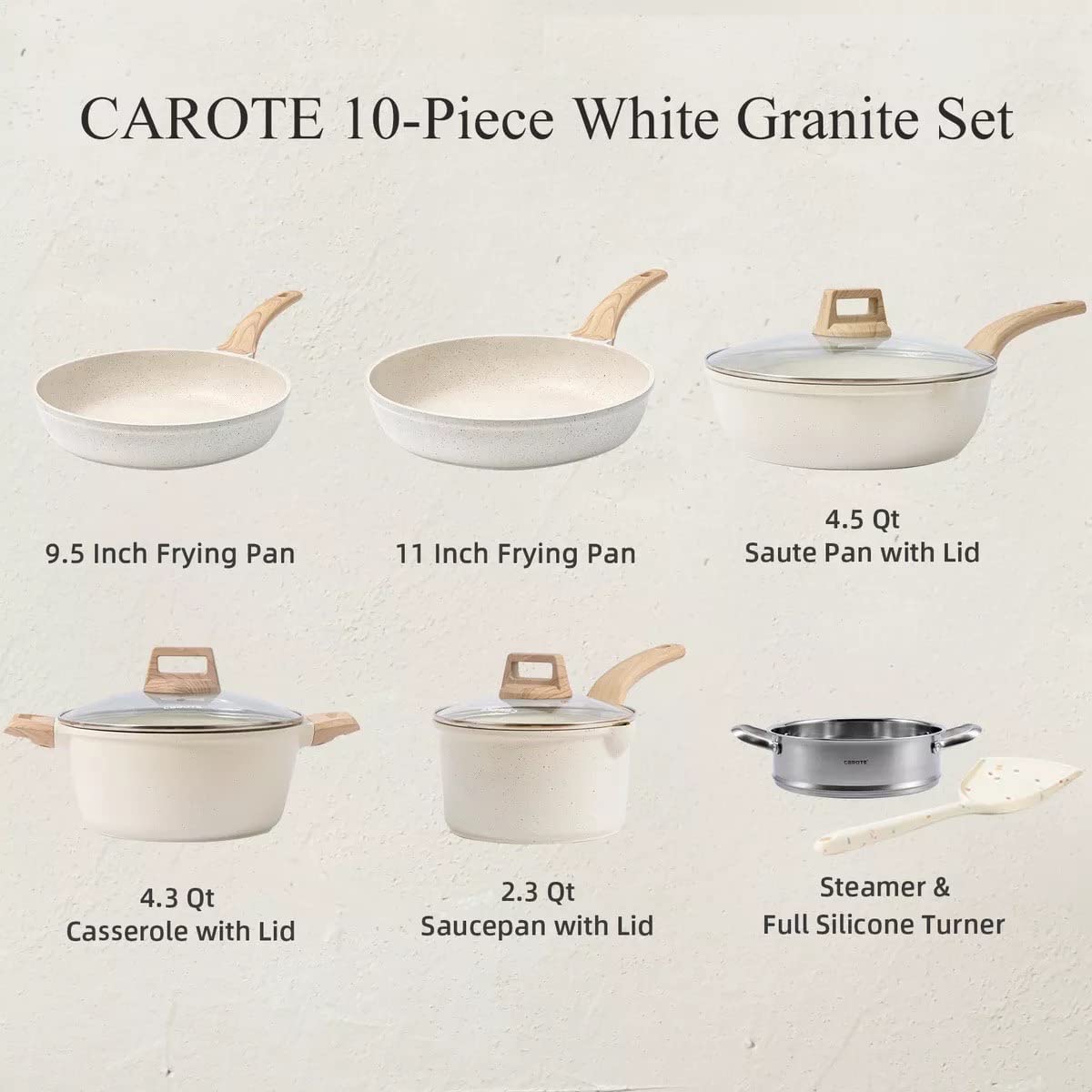 Pots and Pans Set Nonstick, White Granite Induction Kitchen Cookware Sets