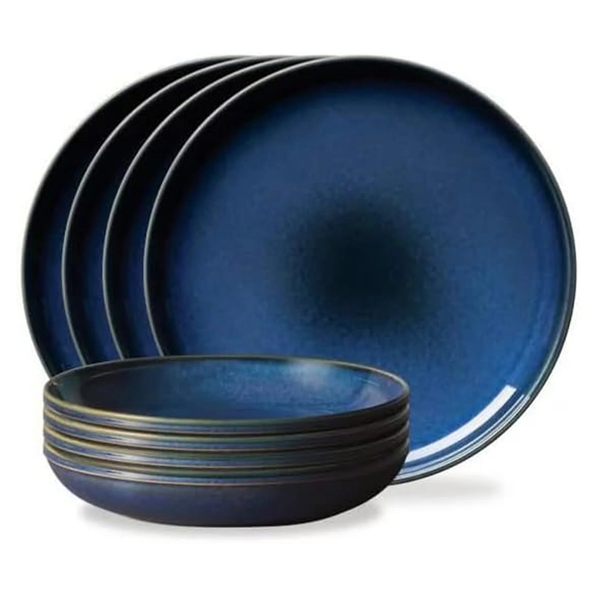 8 Piece Dinnerware Set,  Reactive Glazes, Service for 4, Navy
