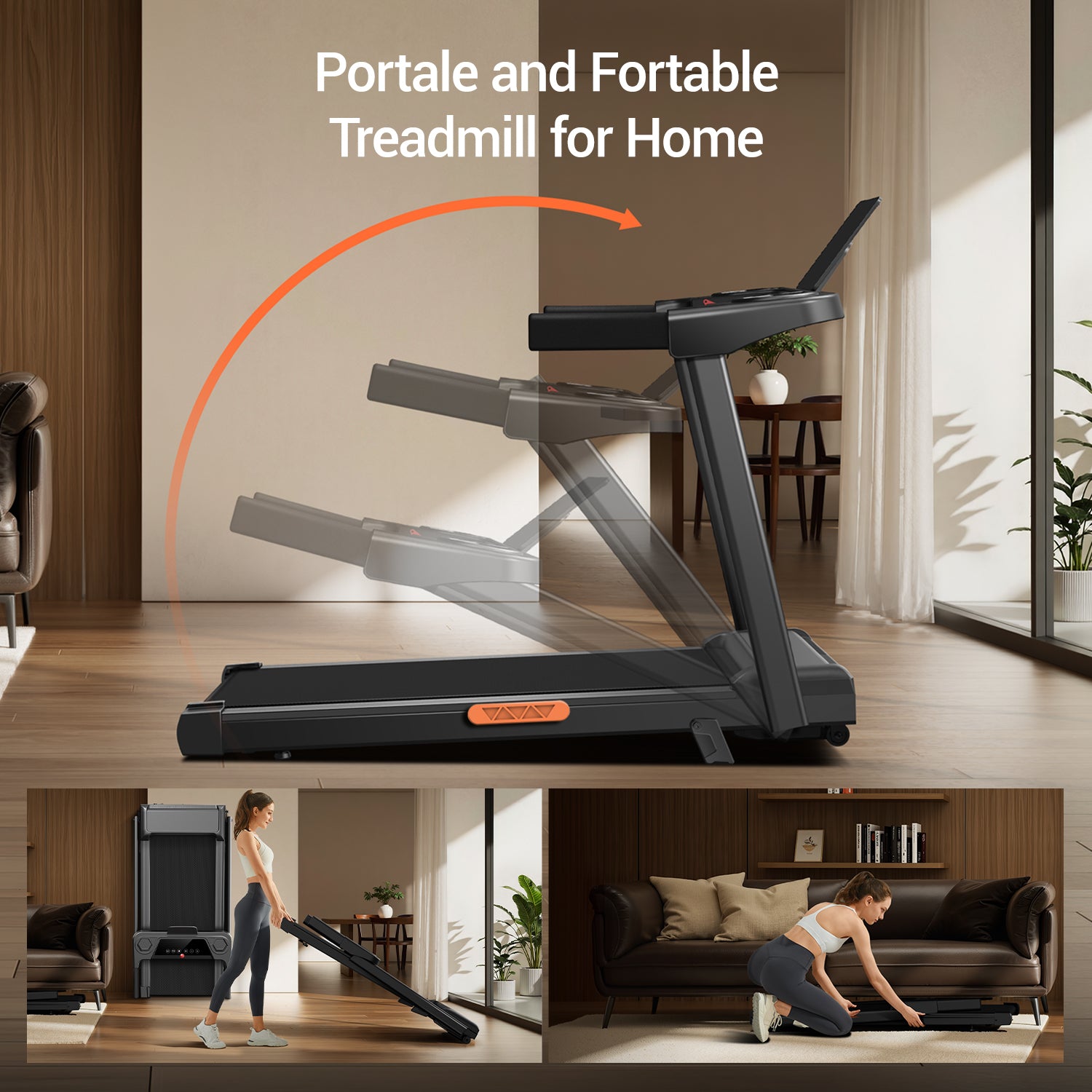 Foldable Treadmill with 10%/15% Incline for Home and Office