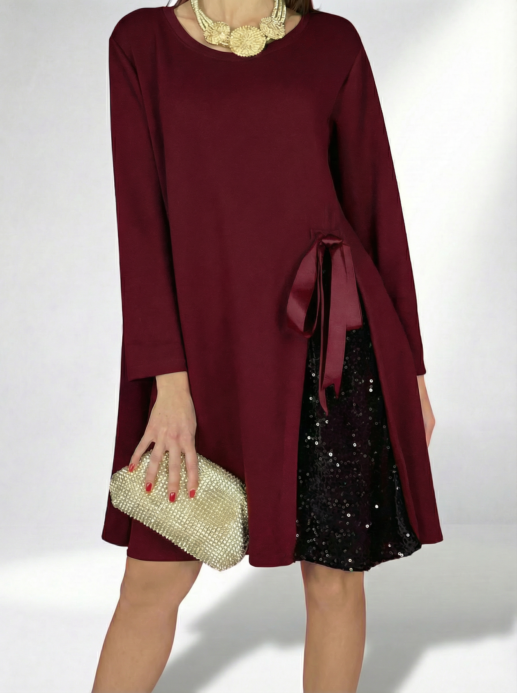 Elegant Side Slit Sequin Long Sleeve Dress (Buy 2 Free Shipping)