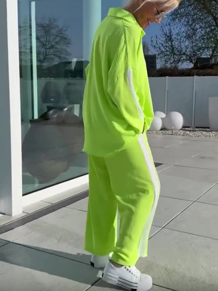 Relaxed Fit V-Neck Top Wide-Leg Pants Two Piece Set (Buy 2 Free Shipping)