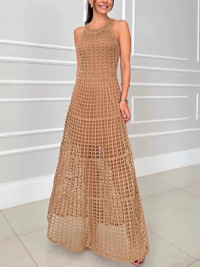 Hollowed-Out Sleeveless Maxi Dress (Buy 2 Free Shipping)