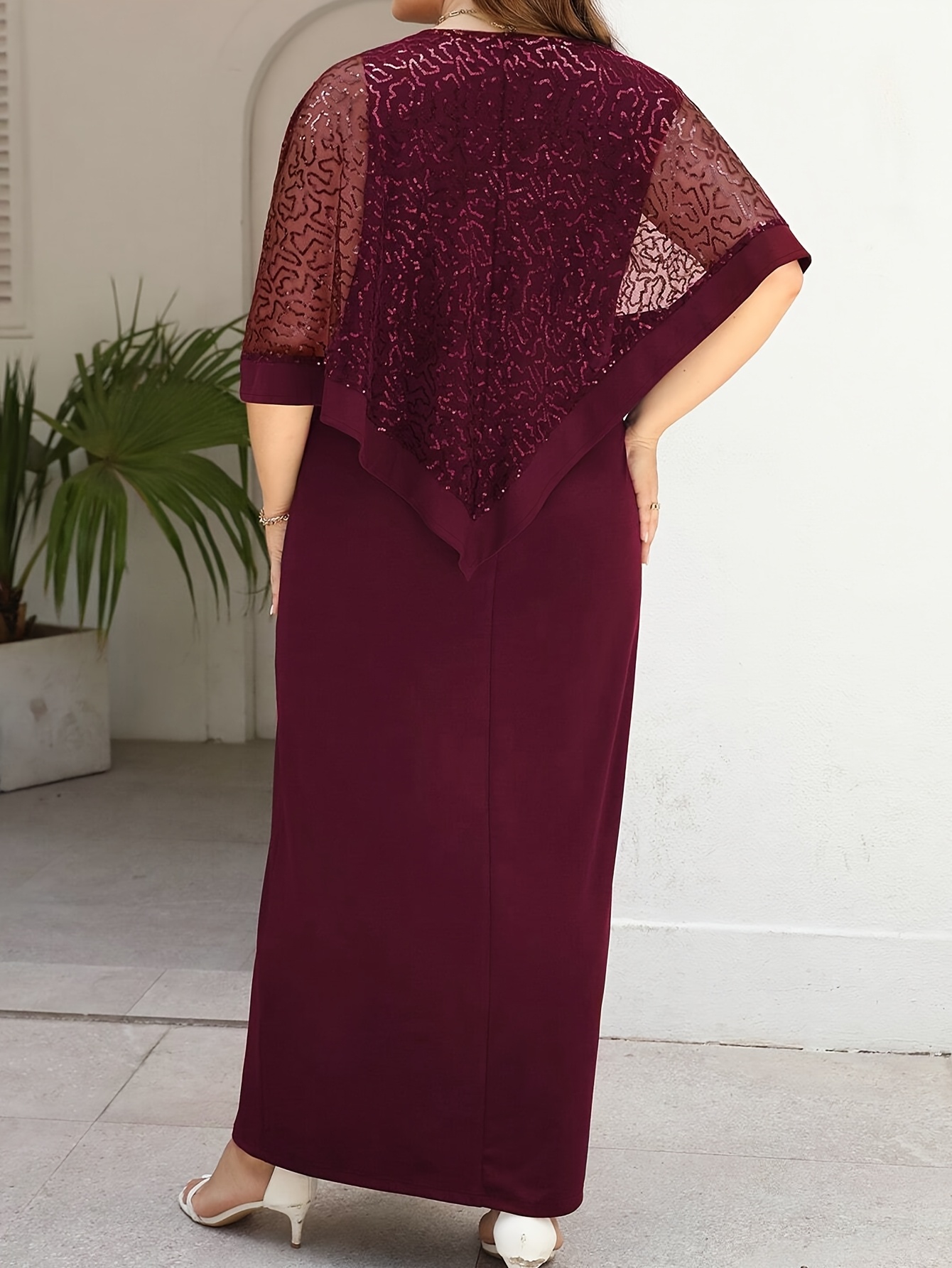 Elegant Sequin Mesh Overlay Slit Maxi Dress (Buy 2 Free Shipping)