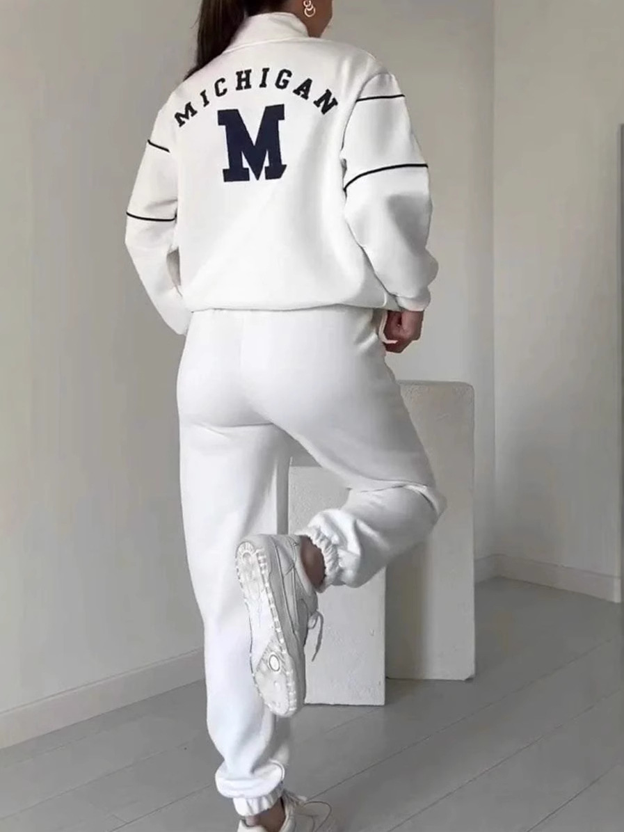 Relaxed Zip Pullover Set with Contrast Trim (Buy 2 Free Shipping)