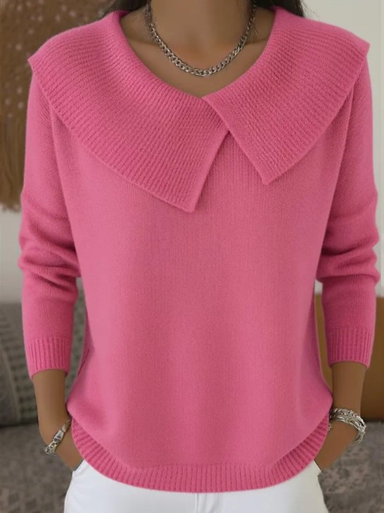 Elegant Wide Collar Knit Pullover Long Sleeve Sweater (Buy 2 Free Shipping)