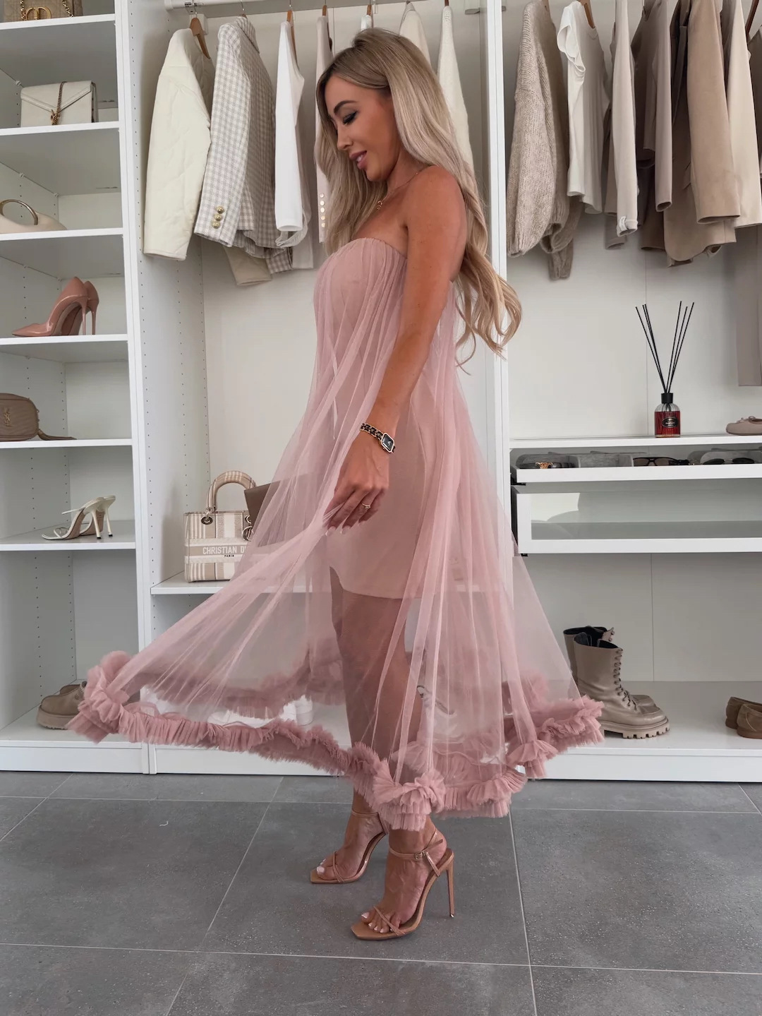 Fairytale Charm Tulle Off Shoulder Ruffles Trim A-line Midi Dress (Buy 2 Free Shipping)