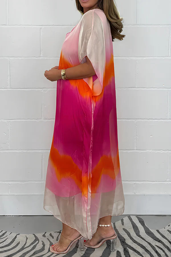 Boho Ombre Tie-Dye Maxi Dress with Batwing Sleeves (Buy 2 Free Shipping)
