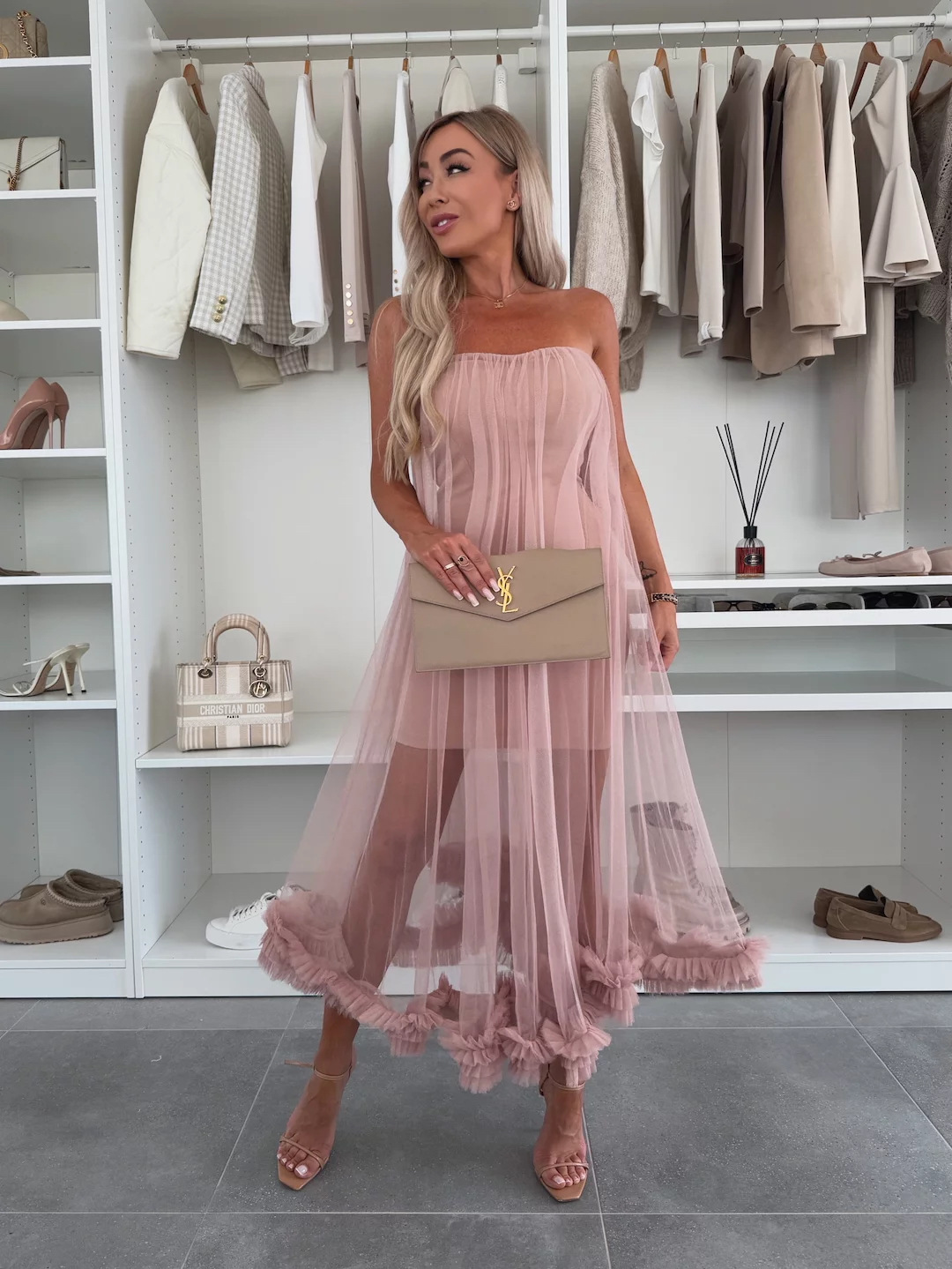 Fairytale Charm Tulle Off Shoulder Ruffles Trim A-line Midi Dress (Buy 2 Free Shipping)