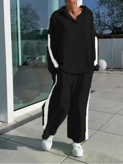 Relaxed Fit V-Neck Top Wide-Leg Pants Two Piece Set (Buy 2 Free Shipping)