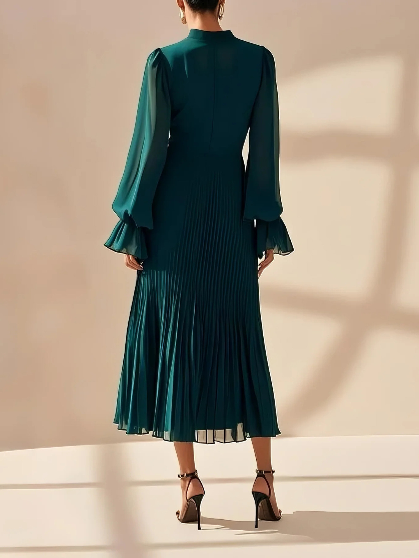 Elegant Pleated Ruffle Asymmetrical Long Sleeve Dress (Buy 2 Free Shipping)