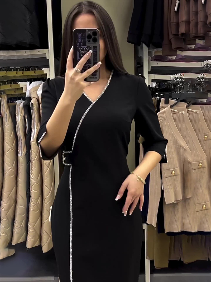 Elegant V-Neck Sequin Trim Slit Maxi Dress (Buy 2 Free Shipping)