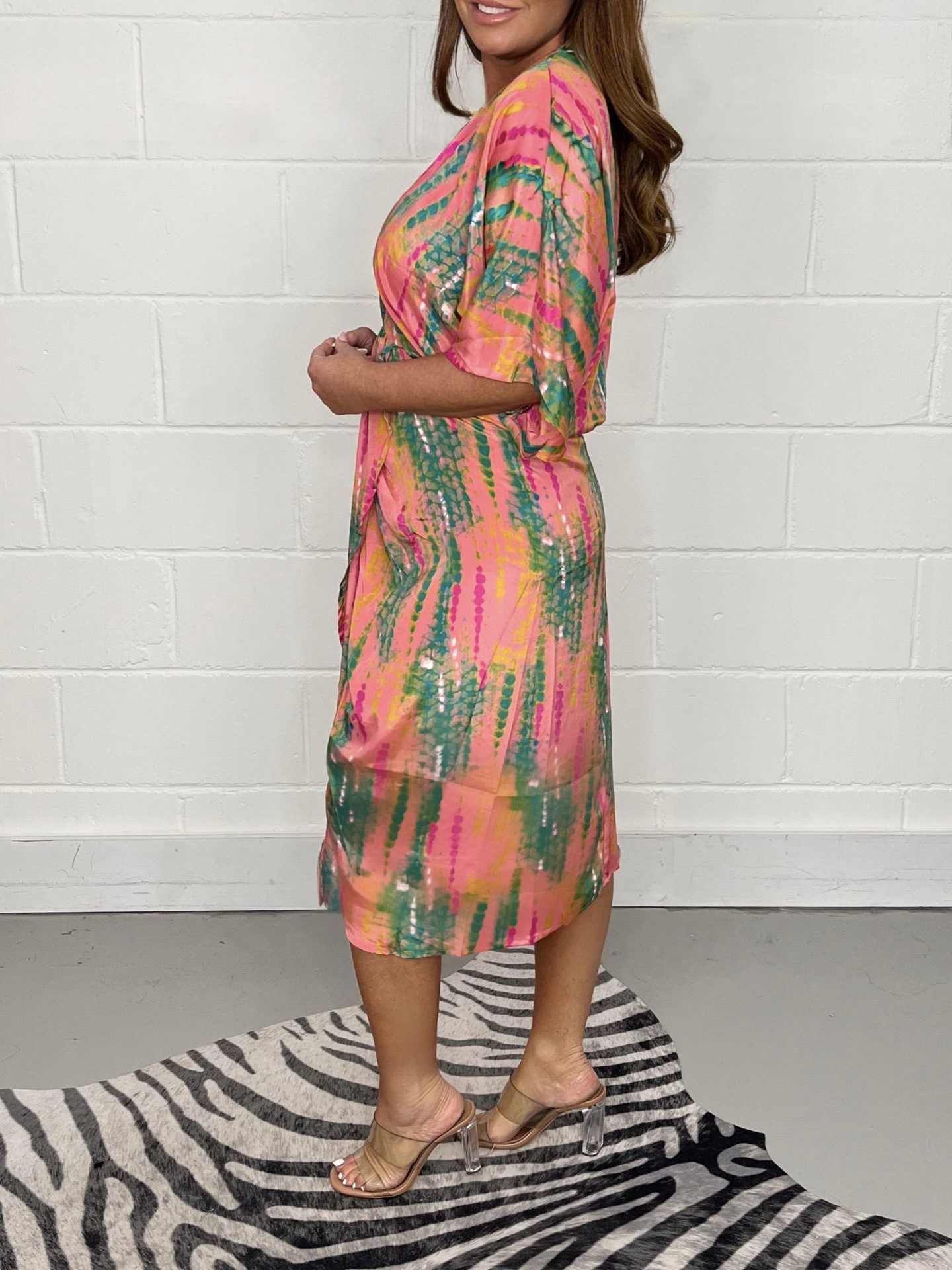 Colorful Print Twist Front Midi Dress (Buy 2 Free Shipping)