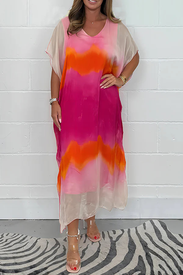 Boho Ombre Tie-Dye Maxi Dress with Batwing Sleeves (Buy 2 Free Shipping)