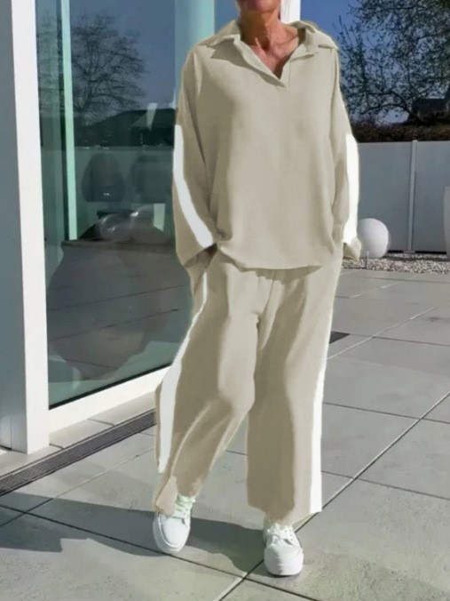 Relaxed Fit V-Neck Top Wide-Leg Pants Two Piece Set (Buy 2 Free Shipping)