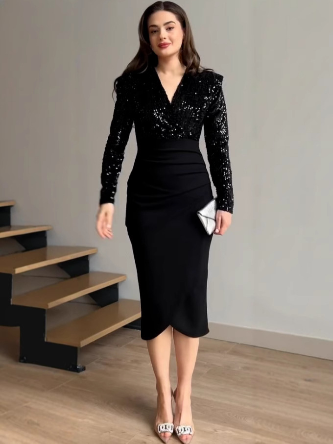 Sparkly Sequin Wrap Top High Waist Midi Dress (Buy 2 Free Shipping)