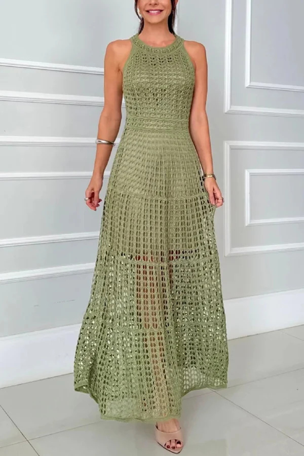Hollowed-Out Sleeveless Maxi Dress (Buy 2 Free Shipping)