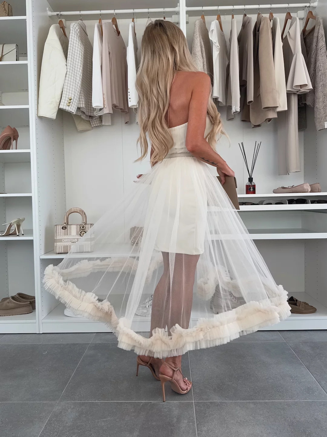 Fairytale Charm Tulle Off Shoulder Ruffles Trim A-line Midi Dress (Buy 2 Free Shipping)