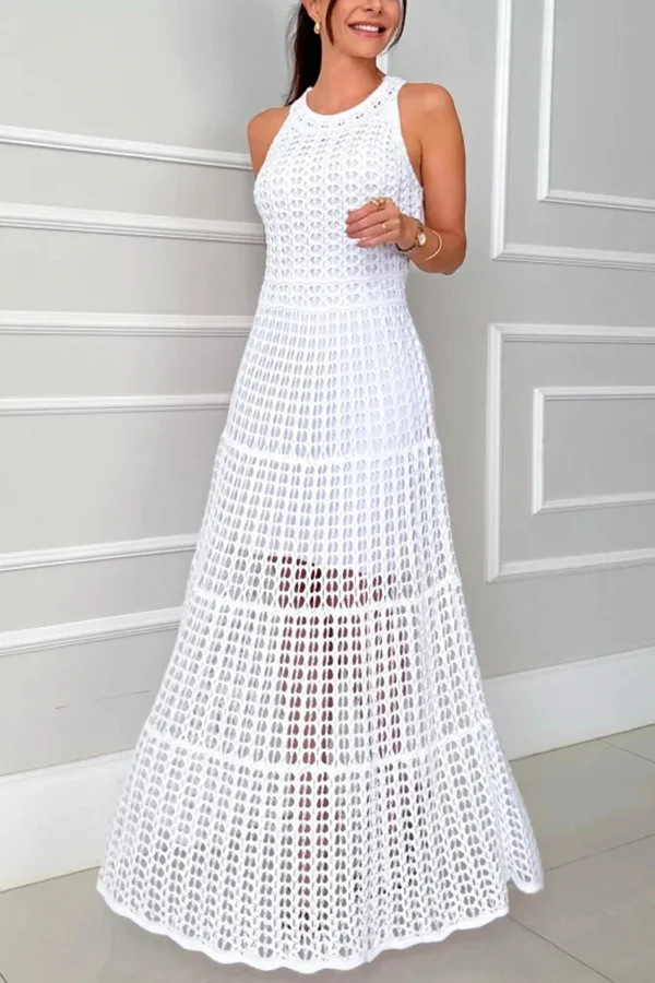 Hollowed-Out Sleeveless Maxi Dress (Buy 2 Free Shipping)
