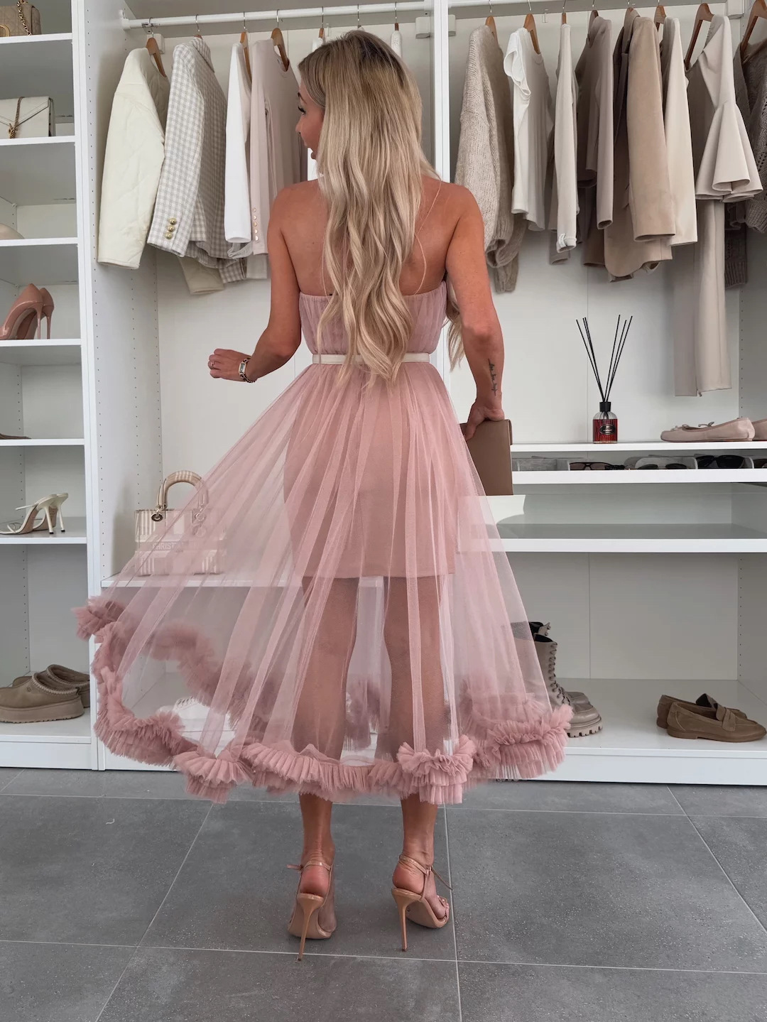 Fairytale Charm Tulle Off Shoulder Ruffles Trim A-line Midi Dress (Buy 2 Free Shipping)